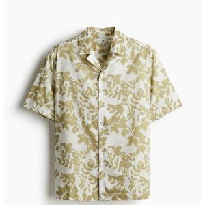 H&M Cream and Tan Leaf Pattern Shirt